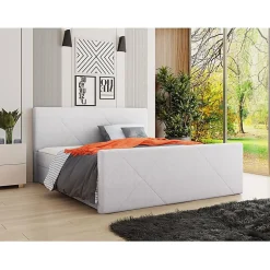 Lit continental Memphis 120, Double, Gris, Tissu, Disponible