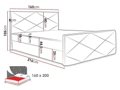 Lit continental Memphis 120, Double, Gris, Tissu, Disponible