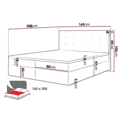 Lit continental Memphis 114, Double, Gris, Tissu, Disponible