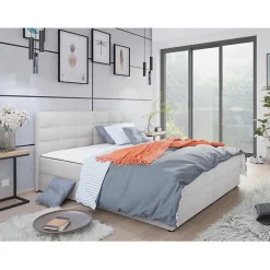 Lit continental Memphis 114, Double, Gris, Tissu, Disponible