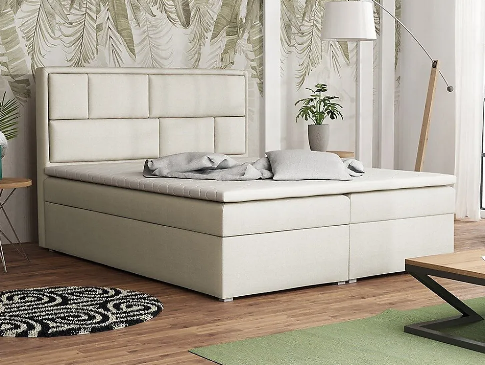 Lit continental Pomona 115, Double, Brun clair, Tissu, Disponible