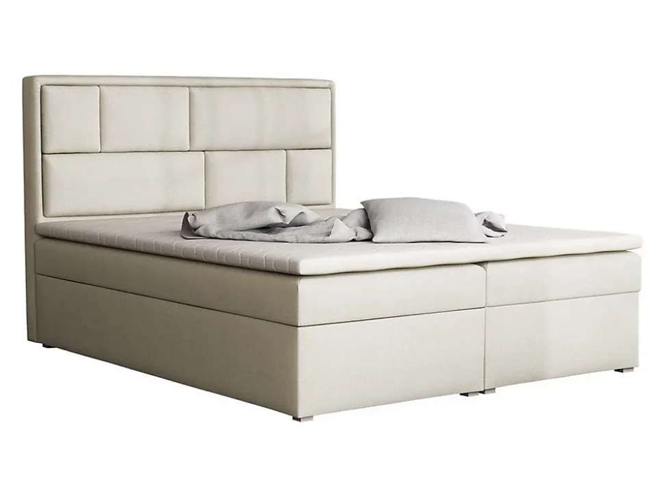 Lit continental Pomona 115, Double, Brun clair, Tissu, Disponible