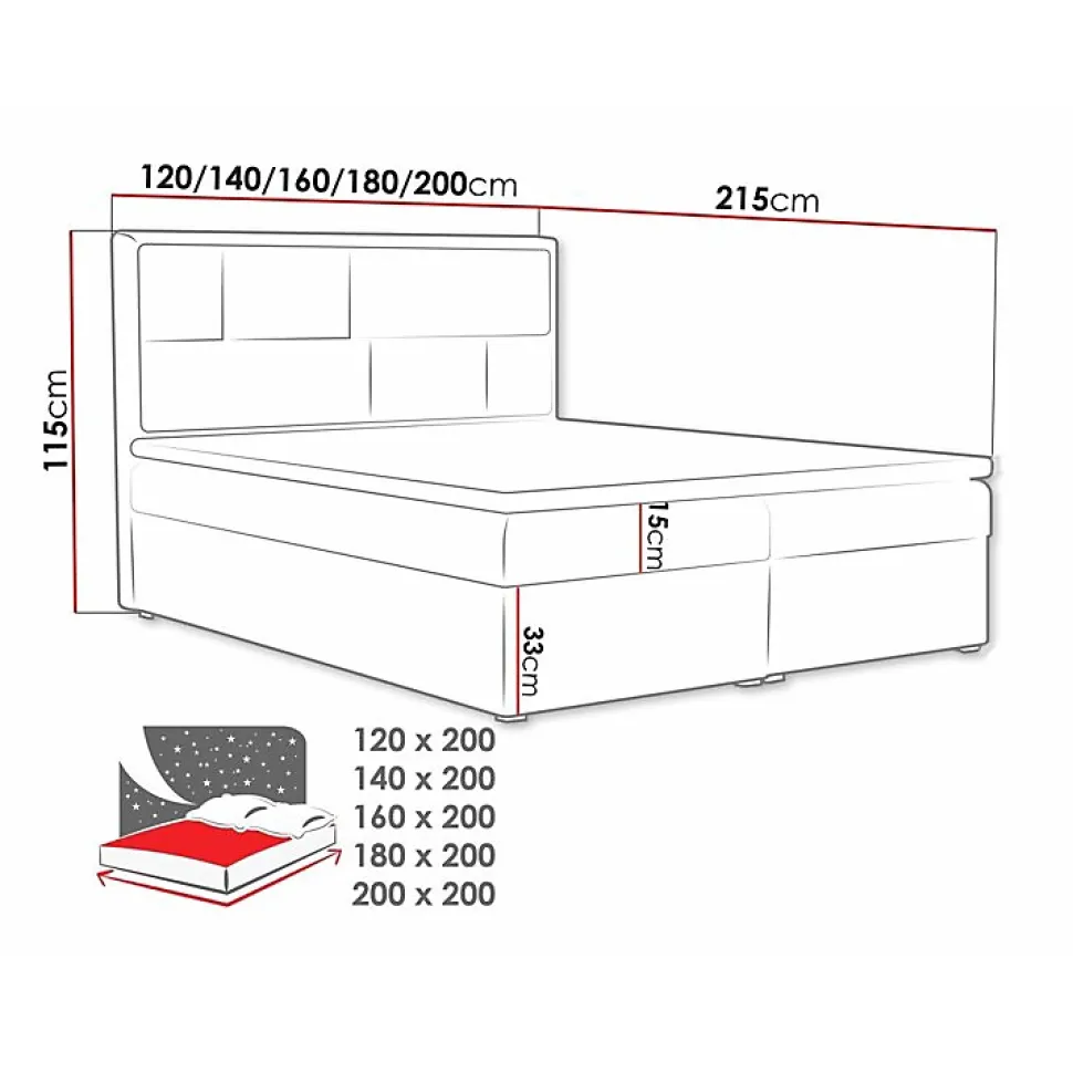 Lit continental Pomona 115, Double, Brun clair, Tissu, Disponible