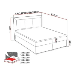 Lit continental Pomona 112, Double, Brun clair, Tissu, Disponible