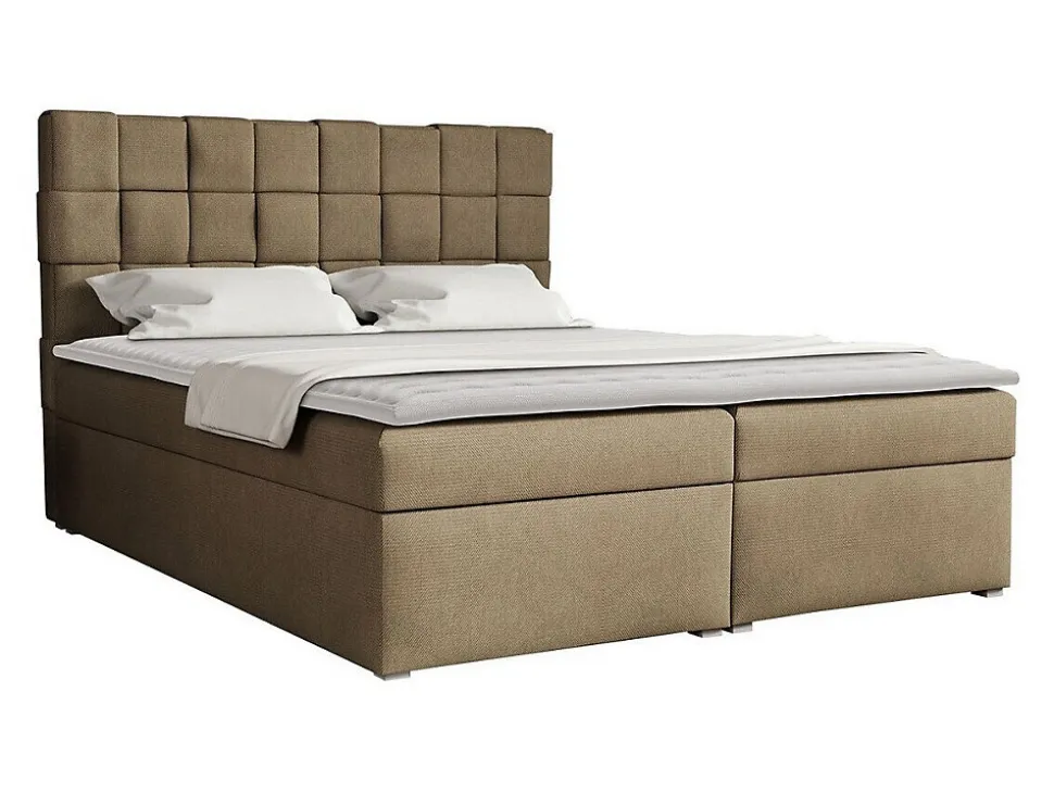 Lit continental Pomona 117, Double, Brun clair, Tissu, Disponible