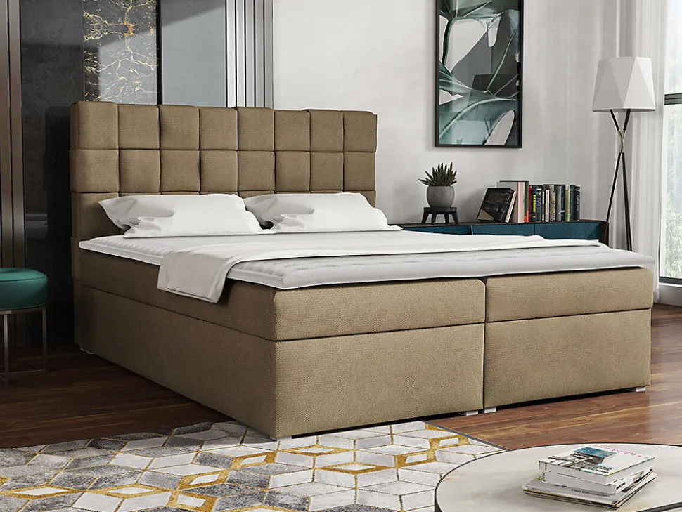 Lit continental Pomona 117, Double, Brun clair, Tissu, Disponible