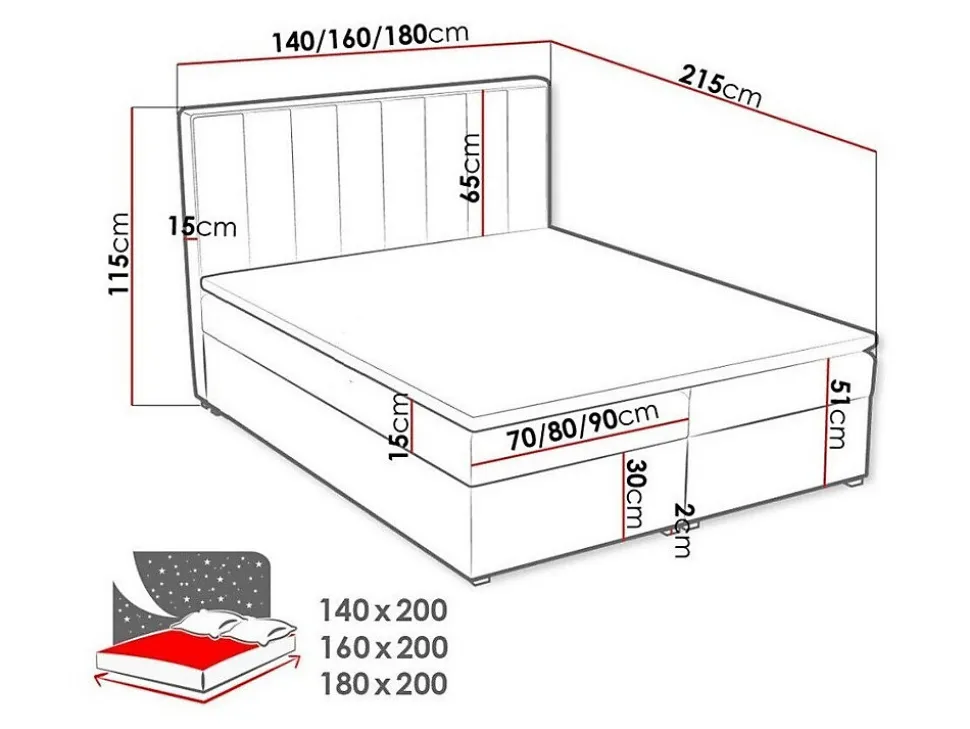 Lit continental Pomona 117, Double, Brun clair, Tissu, Disponible