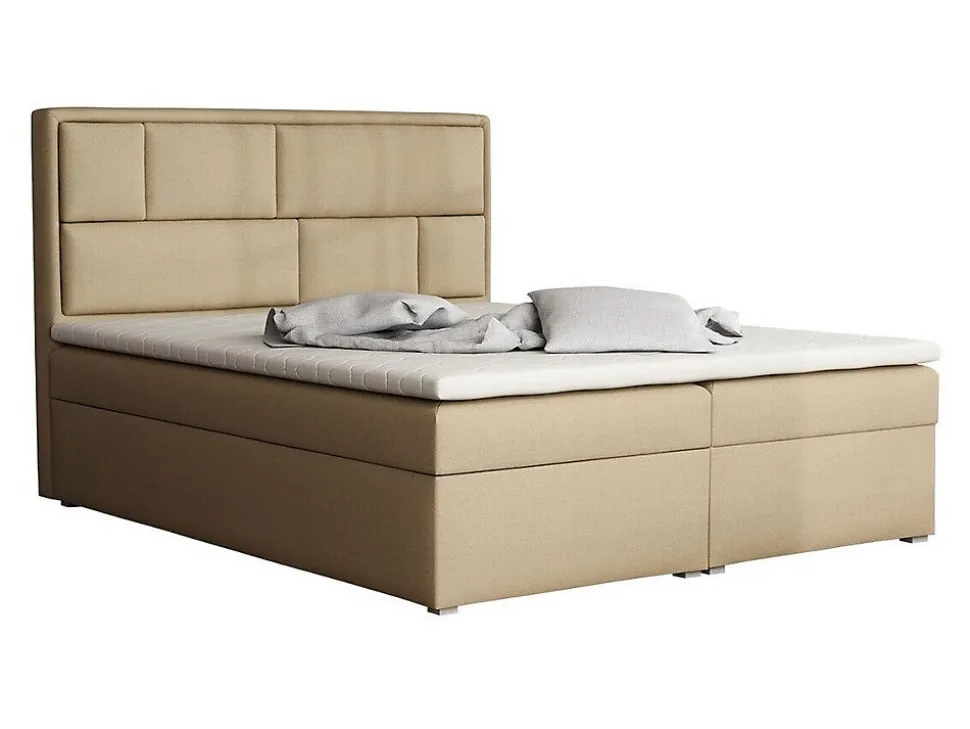 Lit continental Pomona 115, Double, Brun clair, Tissu, Disponible