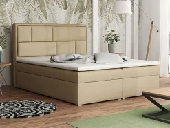 Lit continental Pomona 115, Double, Brun clair, Tissu, Disponible