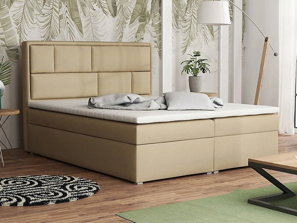 Lit continental Pomona 115, Double, Brun clair, Tissu, Disponible