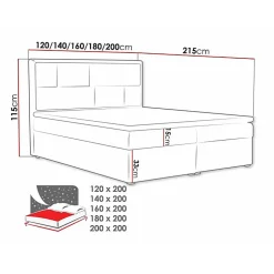 Lit continental Pomona 115, Double, Brun clair, Tissu, Disponible