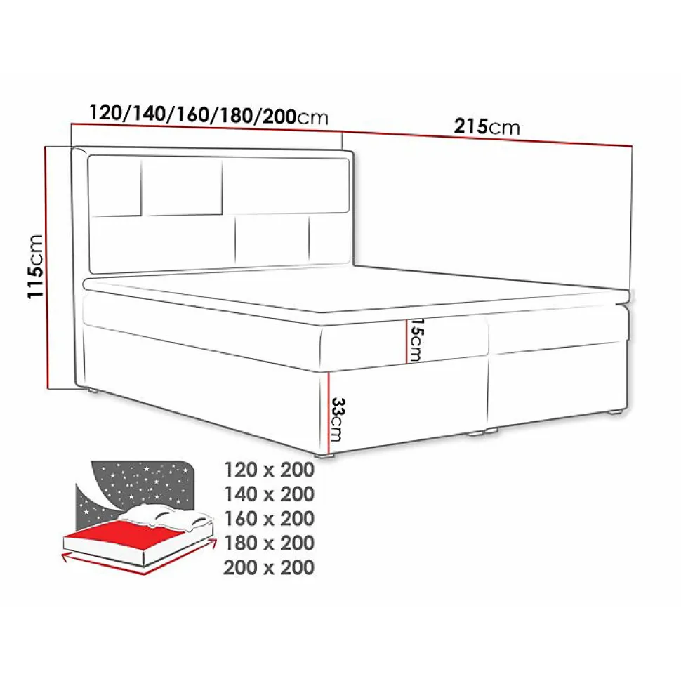 Lit continental Pomona 115, Double, Brun clair, Tissu, Disponible