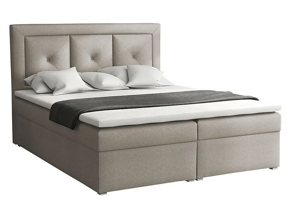 Lit continental Pomona 113, Double, Brun clair, Tissu, Disponible