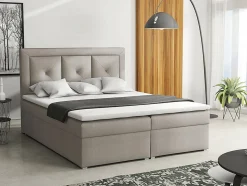 Lit continental Pomona 113, Double, Brun clair, Tissu, Disponible