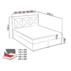 Lit continental Pomona 113, Double, Brun clair, Tissu, Disponible
