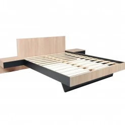 Lit COOL 140x190 cm + 2 chevets + sommier / Décor Chêne blanchi & noir