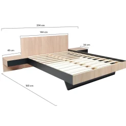 Lit COOL 140x190 cm + 2 chevets + sommier / Décor Chêne blanchi & noir
