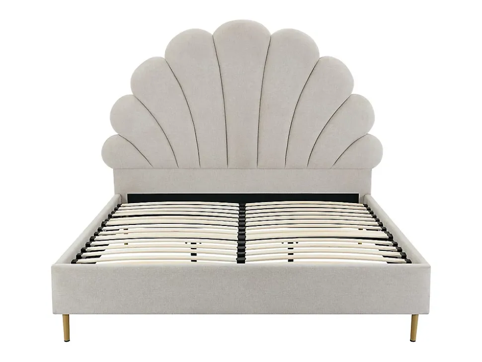 Lit coquillage 140 x 190 cm - Tissu - Beige + Matelas - LIVAYA