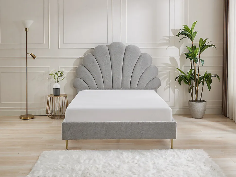 Lit coquillage 160 x 200 cm - Tissu - Gris clair - LIVAYA