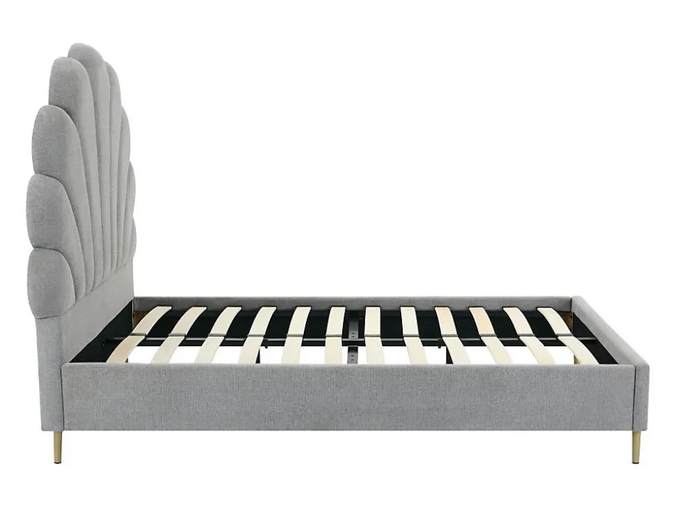 Lit coquillage 160 x 200 cm - Tissu - Gris clair - LIVAYA