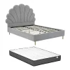 Lit coquillage 160 x 200 cm - Tissu - Gris clair + Matelas - LIVAYA