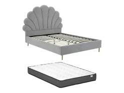 Lit coquillage 160 x 200 cm - Tissu - Gris clair + Matelas - LIVAYA