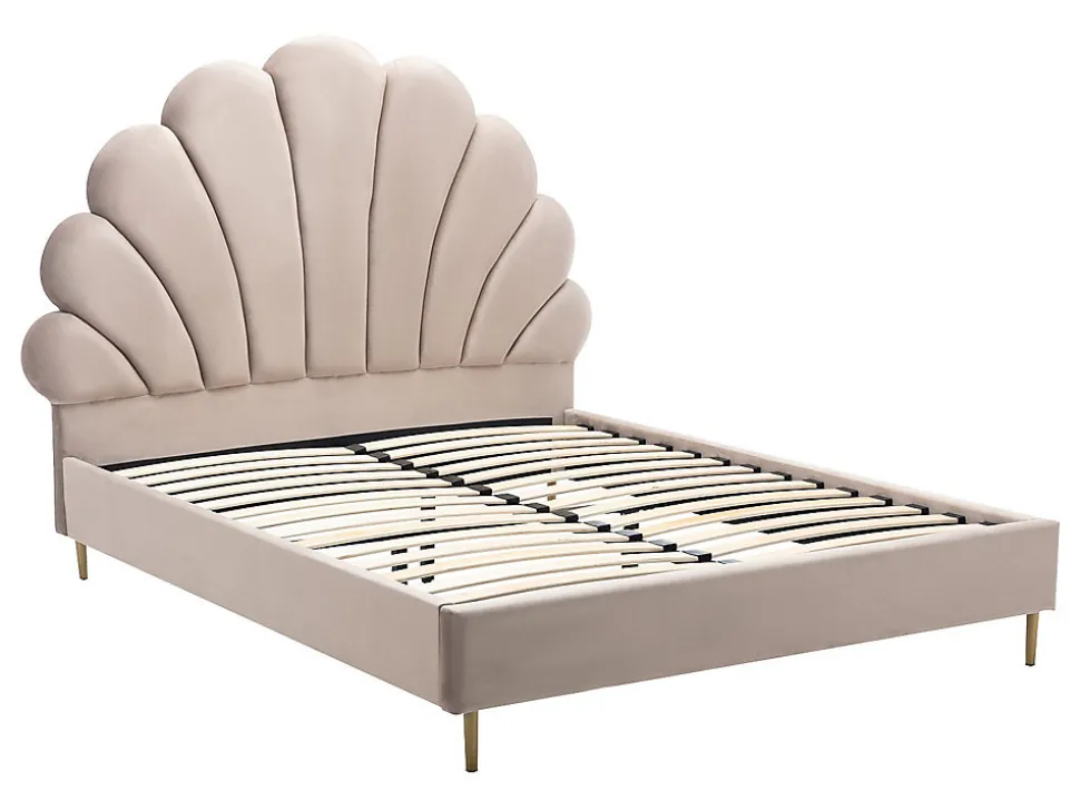 Lit coquillage 140 x 190 cm - Velours - Beige + Matelas - LIVAYA