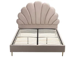 Lit coquillage 140 x 190 cm - Velours - Beige + Matelas - LIVAYA