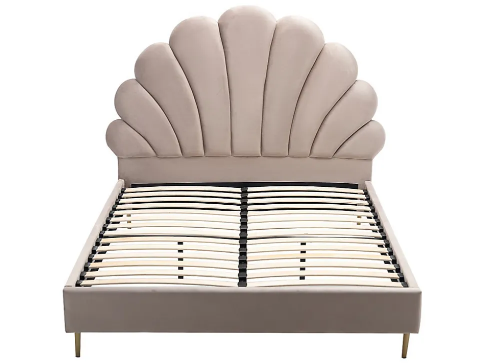 Lit coquillage 140 x 190 cm - Velours - Beige + Matelas - LIVAYA