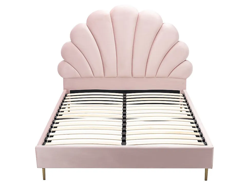Lit coquillage 160 x 200 cm - Velours - Rose - LIVAYA