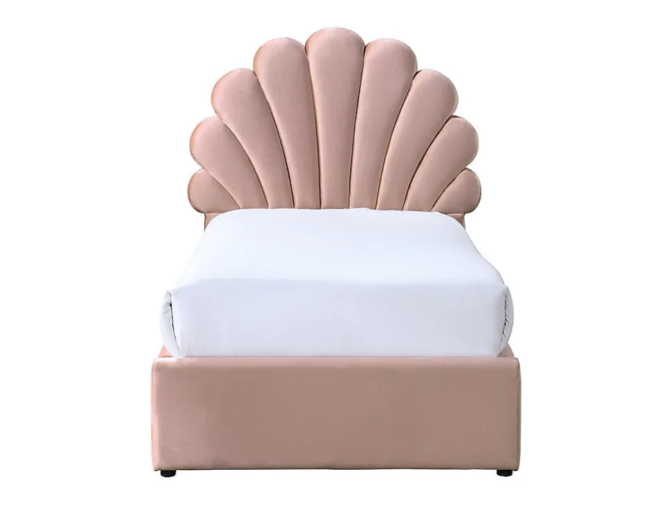 Lit coquillage 90 x 190 cm avec 2 tiroirs - Velours - Rose - MOANA