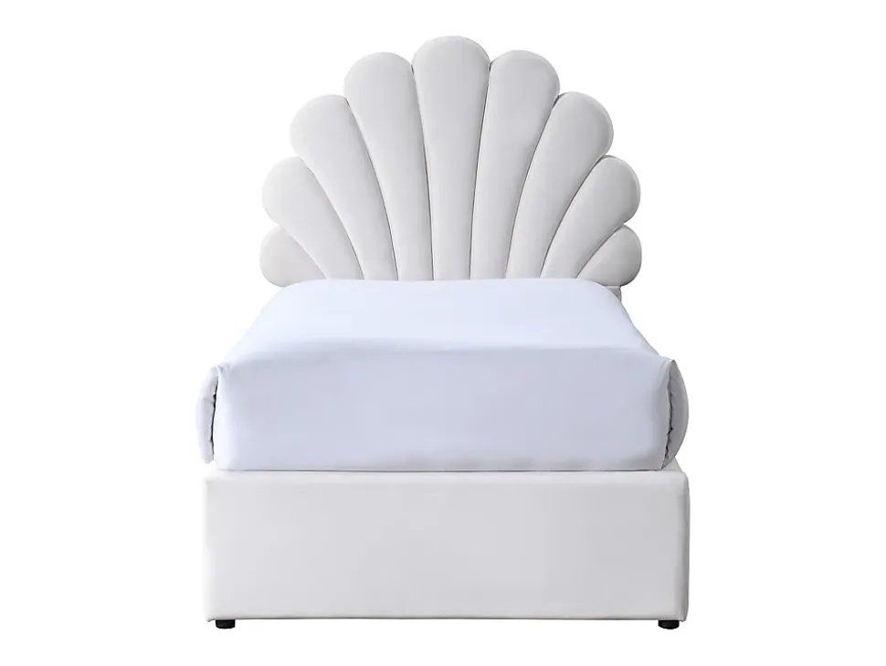 Lit coquillage 90 x 190 cm avec 2 tiroirs - Velours - Blanc - MOANA