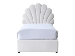 Lit coquillage 90 x 190 cm avec 2 tiroirs - Velours - Blanc + Matelas - MOANA