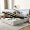 Lit d'ameublement 140x200, lit double LED avec espace de stockage et cadre à latte,sans matelas,abricot