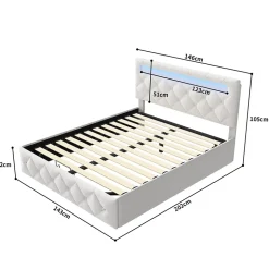 Lit d'ameublement 140x200, lit double LED avec espace de stockage et cadre à latte,sans matelas,abricot