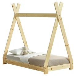 Lit de Tipi pour Enfant Onejda Bois Naturel 140 x 70 cm en.casa