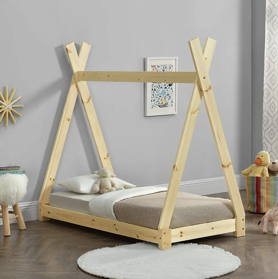 Lit de Tipi pour Enfant Onejda Bois Naturel 140 x 70 cm en.casa
