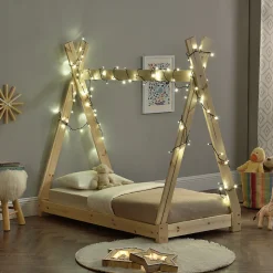 Lit de Tipi pour Enfant Onejda Bois Naturel 140 x 70 cm en.casa