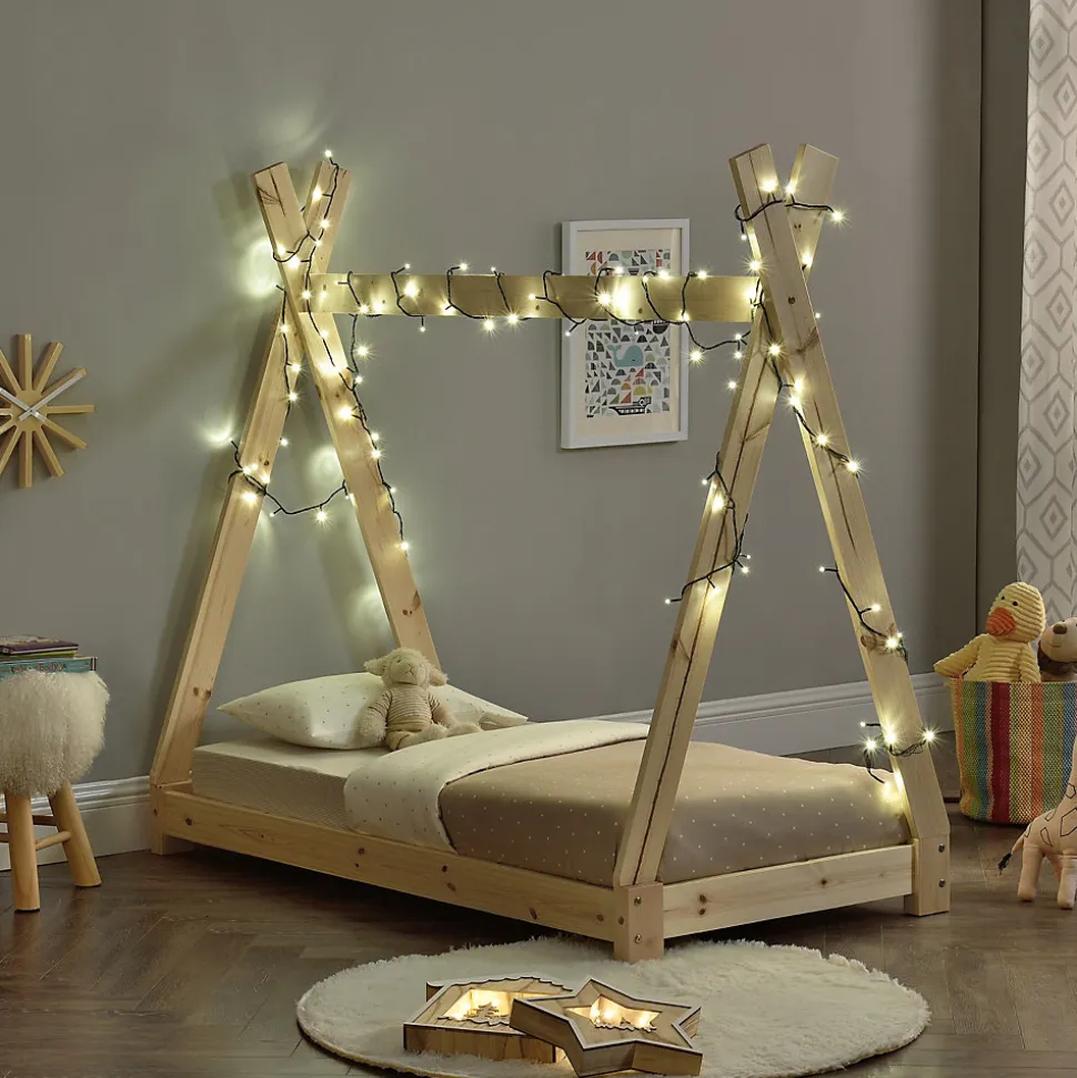 Lit de Tipi pour Enfant Onejda Bois Naturel 140 x 70 cm en.casa