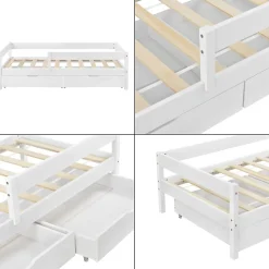 Lit d'enfant Design avec 2 Tiroirs Borgarnes 90 x 200 cm Blanc en.casa