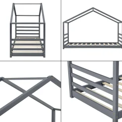 Lit D'enfant Design Maison Vardoe Pin 90 X 200 Cm Gris Foncé en.casa