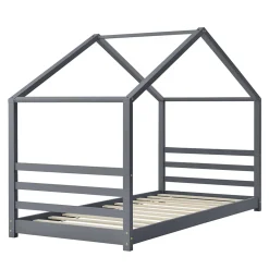 Lit D'enfant Design Maison Vardoe Pin 90 X 200 Cm Gris Foncé en.casa