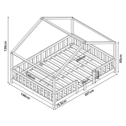 Lit d'Enfant Forme Maison avec Grille de Protection Treviolo 200 x 140 cm gris en.casa