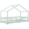 Lit d'Enfant Forme Maison avec Grille de Protection Treviolo 200 x 90 cm Menthe Blanc Mat Laqué en.casa