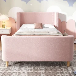 Lit d'enfant Lit rembourré,lit simple lit traîneau, 90 x 200 cm, Pour garçons & filles, Rose,Sans matelas