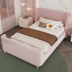 Lit d'enfant Lit rembourré,lit simple lit traîneau, 90 x 200 cm, Pour garçons & filles, Rose,Sans matelas