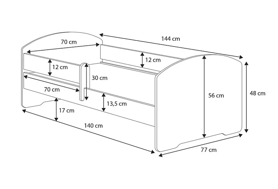 Lit d'enfant LUK avec balustrade 140x70 Princesse en couronne