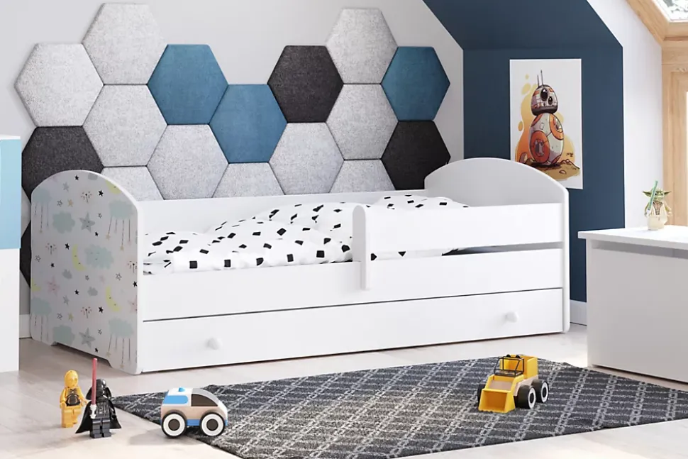 Lit d'enfant LUK avec tiroir et tringle 140x70 étoiles