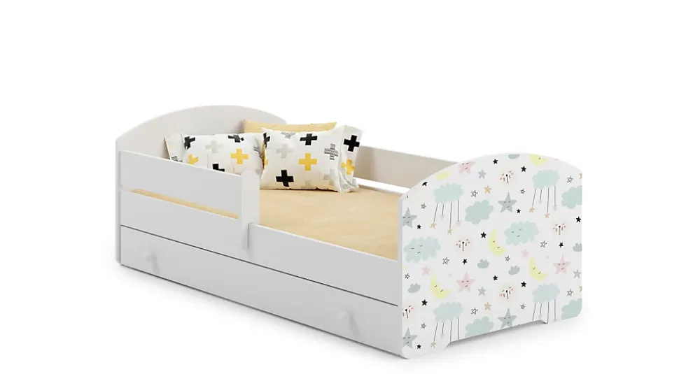 Lit d'enfant LUK avec tiroir et tringle 140x70 étoiles