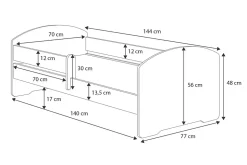 Lit d'enfant LUK avec tiroir et tringle 140x70 Princesse en couronne